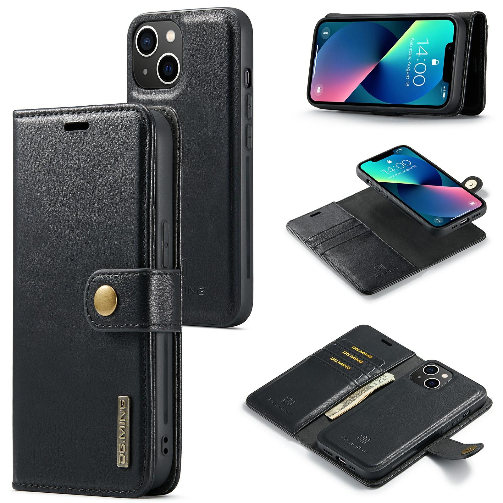 

DG.MING for iPhone 15 Plus Detachable Magnetic Phone Case Anti-Dorp Split Leather Wallet Stand Case Black