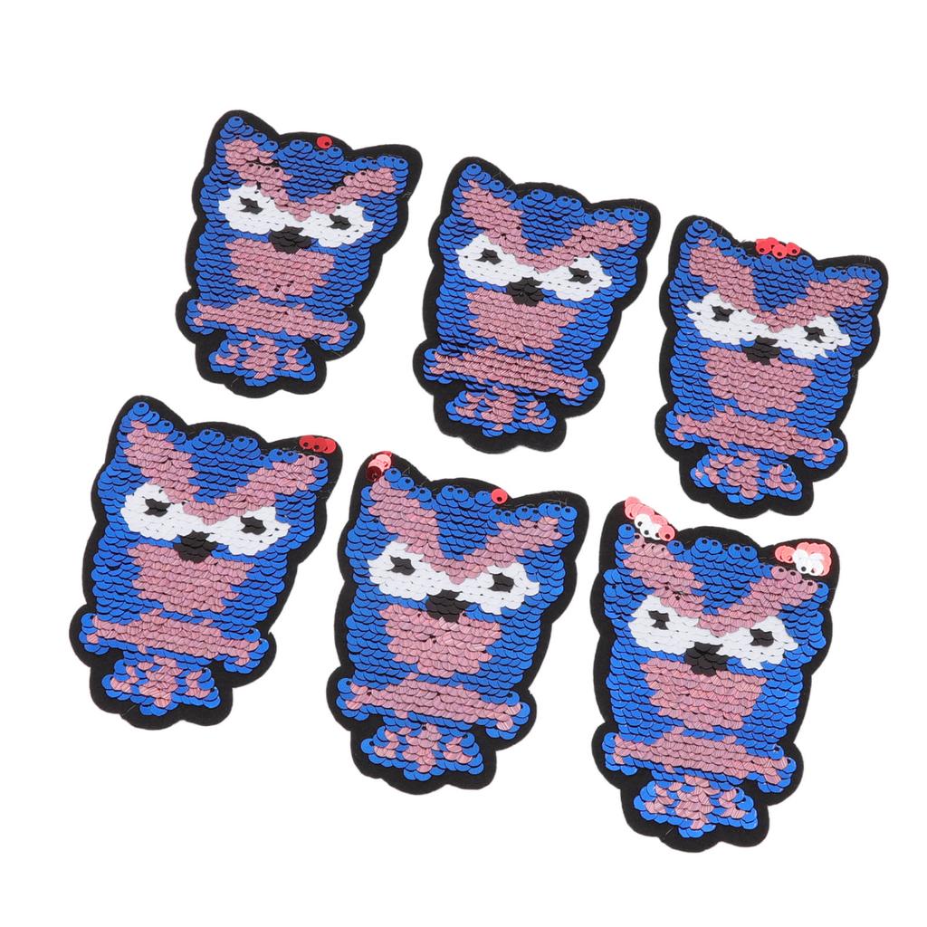 6 Pcs Embroidered Patches Cartoon Sequins Owl Shape Covering Breakages Stains Iron On Patches for DIY Clothing Hats