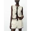 Susui Decorative round Neck Sleeveless Vest Waistcoat 1971150 Contrast Color Embroider High Waist Casual Shorts 1971050