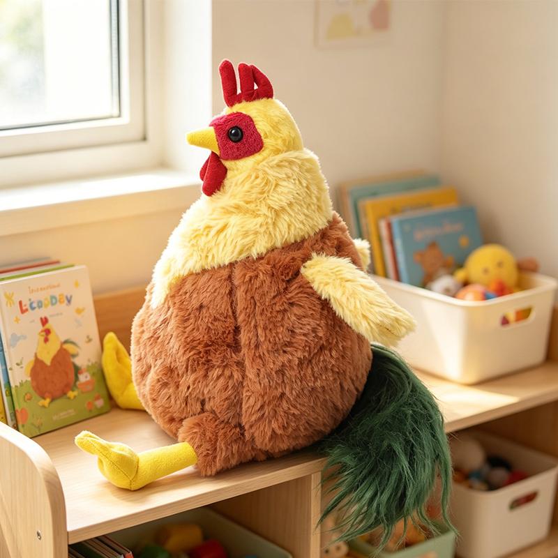 22Cm Fluffy Rooster Plush Toy Cute Soft Stuffed Chicken Animal Doll Farm Animal Decor Ideal Birthday Holiday Gift For Kids
