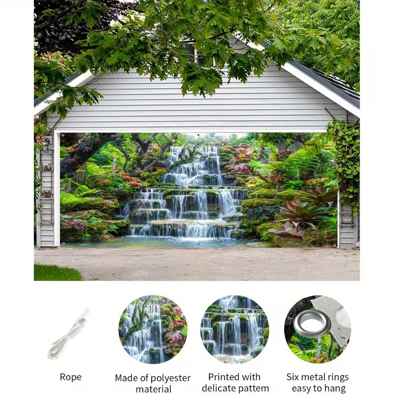 2DRainforest Waterfall Nature Tapestry Tropical Garden View Background for Outdoor Decoration