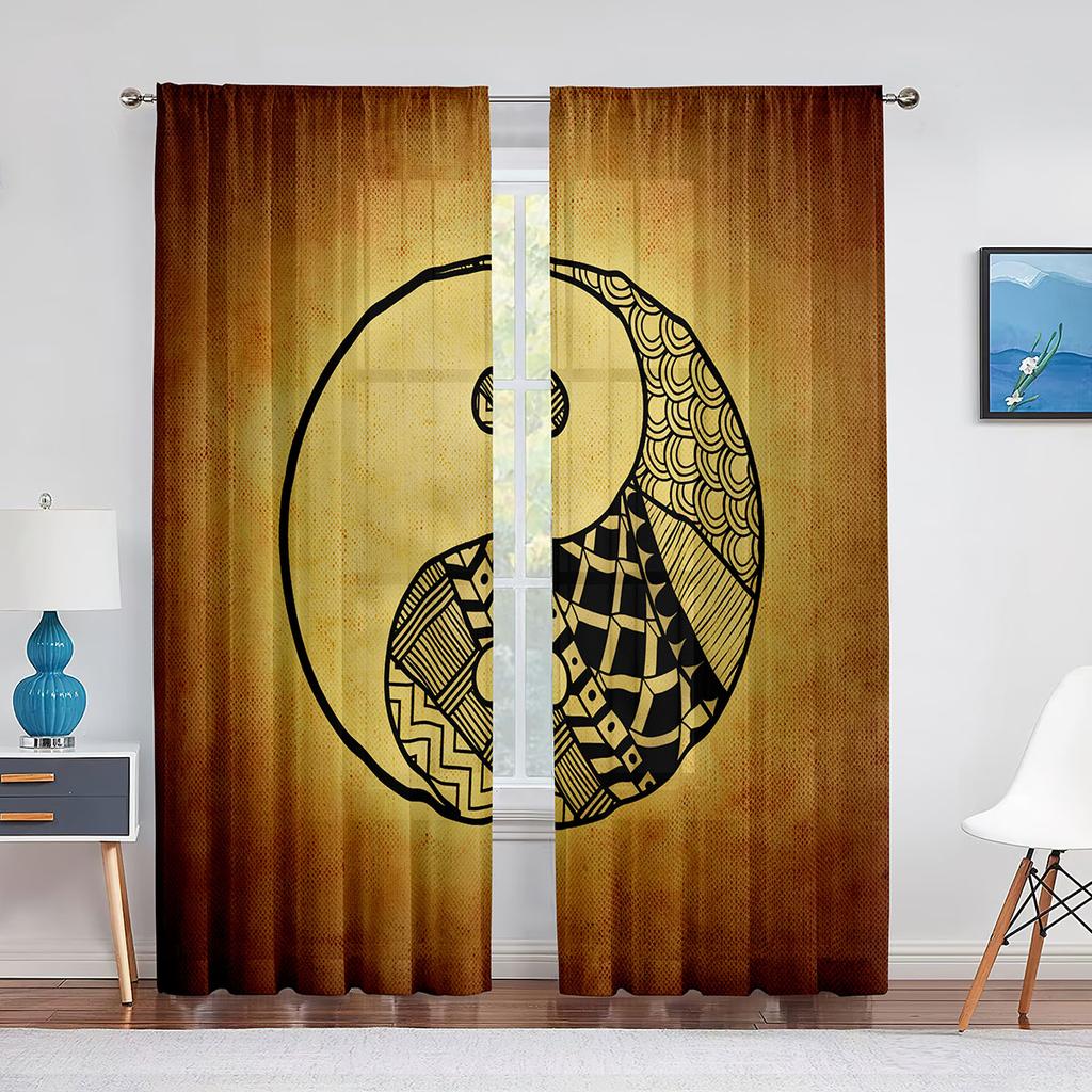 Oriental Themed Dragon with Yin Yang Curtains for Living Room Home Decor Modern Kitchen Bedroom Window Cortinas 2pcs Rod Pocket