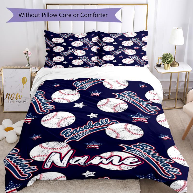3pcs Custom Name Baseball Bedding Set Duvet Cover Closure Includes 1 Duvet Cover & 2 Pillowcases, Soft and Comfortable for All Seasons.