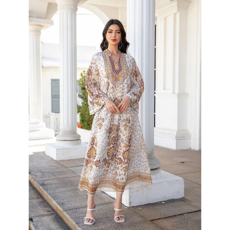 Middle East Cross-Border Women clothes Robe Embroidered Cloth Dubai Print Hot Drilling Women's Maxi Dress Arab Dress Dress