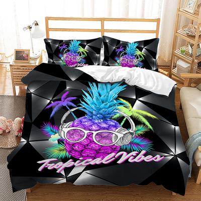 Ebay Hip Hop Pineapple Music 3D Digital Printing Kit Bed Three Piece Quilt Cover
