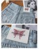 Women's High-Waist Embroidered Denim Shorts - Summer 2025, Slimming A-Line, Chinese Style Ice Silk Hot Pants