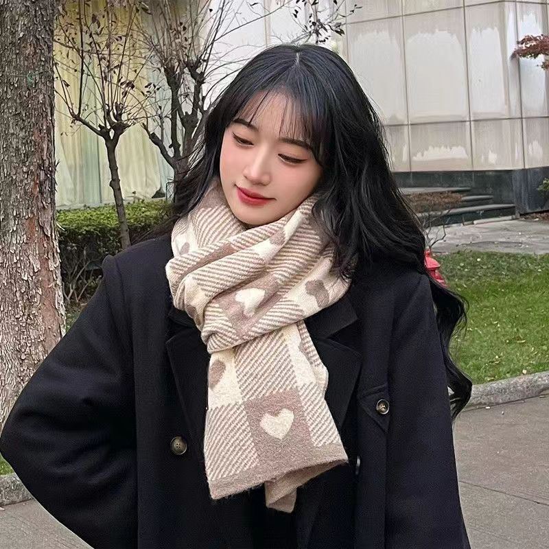 Knitted Scarf with Yarn for Women, Autumn and Winter, Korean Version, Thickened and Warm Shawl Style Scarf