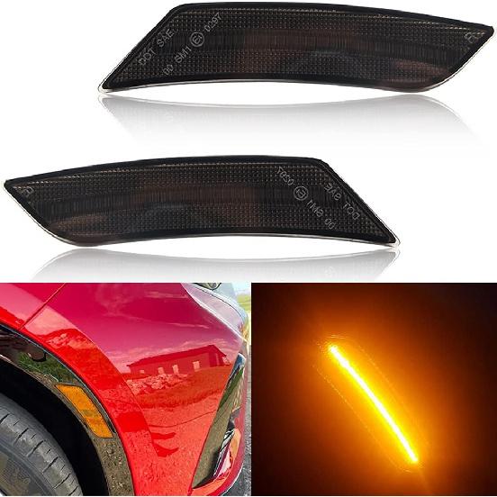 NJSBYL Blazer Side Marker Light Kits for 2019-2023 Chevy Blazer Smoked Lens Amber LED Turn Signal Lamps Lights Kits Chevy Blazer Wheel Full LED Smoke Lens
