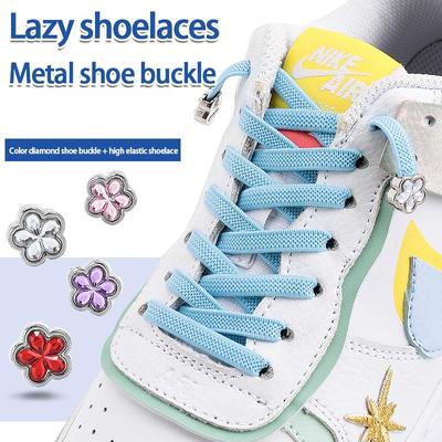 Nr. 8, 4 Stück, Pflaumenblüten-Metallschloss, keine Krawatte, Schnürsenkel, Gummibänder, Diamant-Schuhschnalle, elastische Schnürsenkel, Sneakers, Lazy Sports, Schnürsenkel