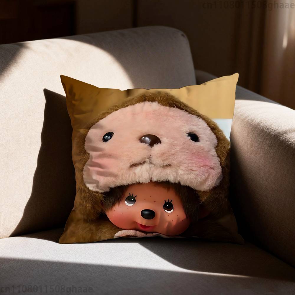 Cute Mmonchhichiss  Pillow Case Square DoubleSided Printing Short Plush Sofa Cushion Cover Bedroom Bedside Pillow