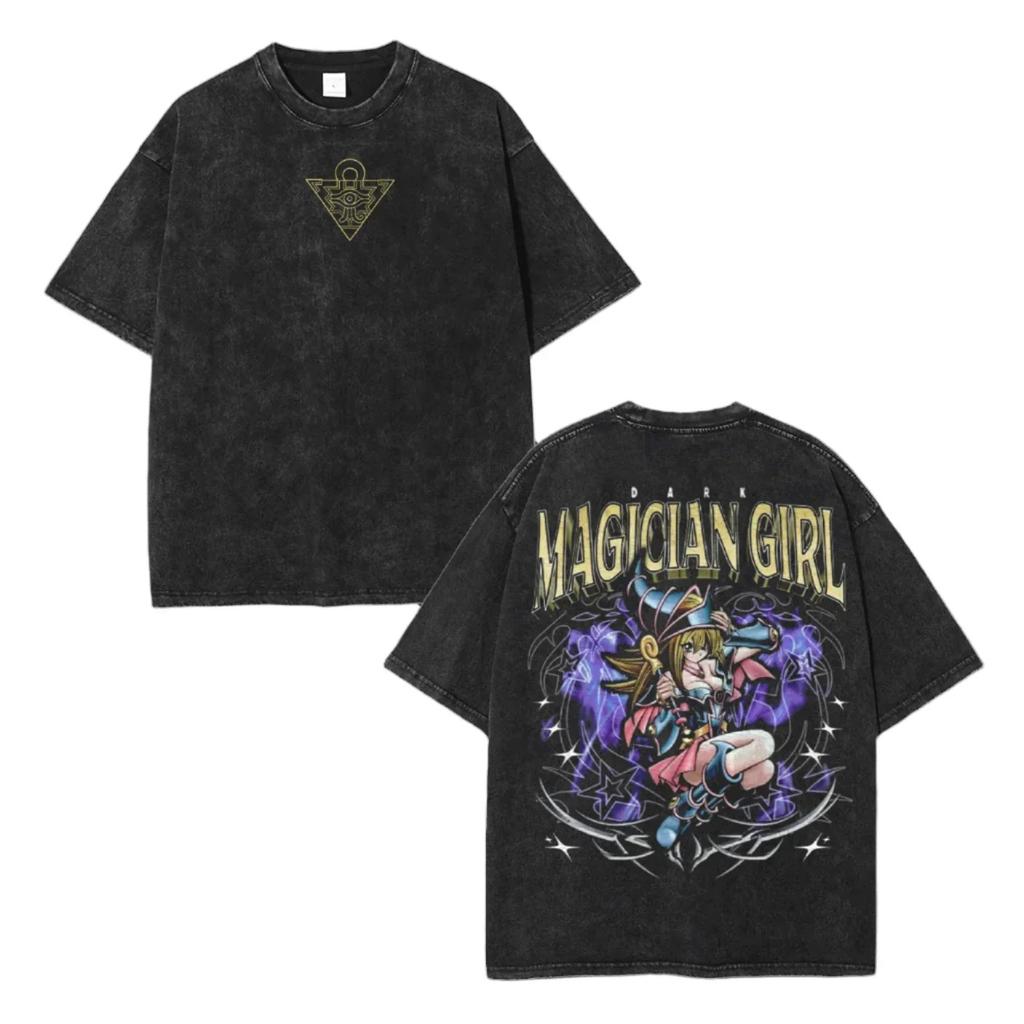 Classic Anime Yugioh Dark Magician  Manga Graphic Print T-Shirt Men Women Vintage Washed Cotton Summer New Tee Streetwear Fashion Oversized Top