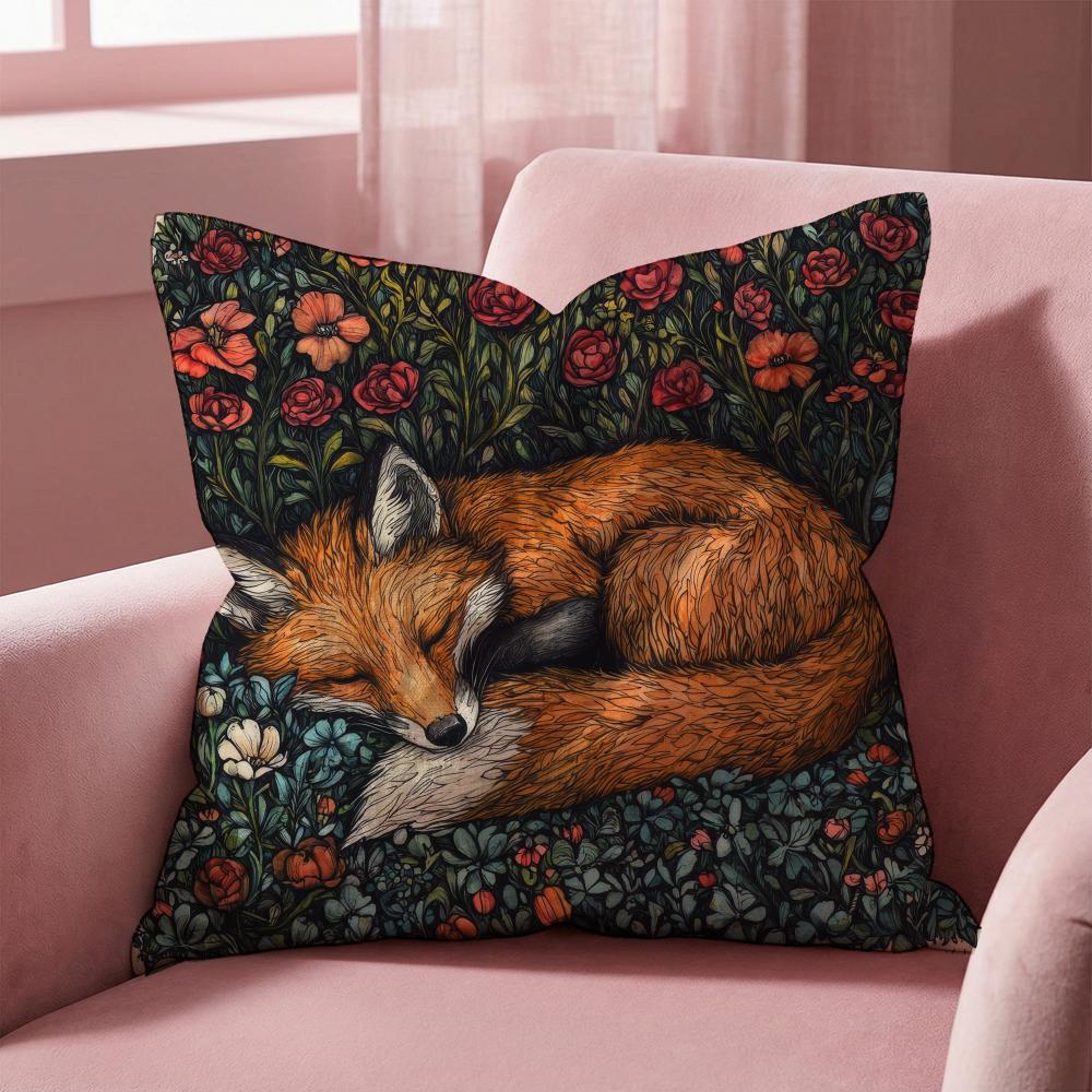 William Morris Art Fox Cushion Cover Multi-Scene Pillow Cover for Home & Car - Reversible, Soft & Durable for Daily Use