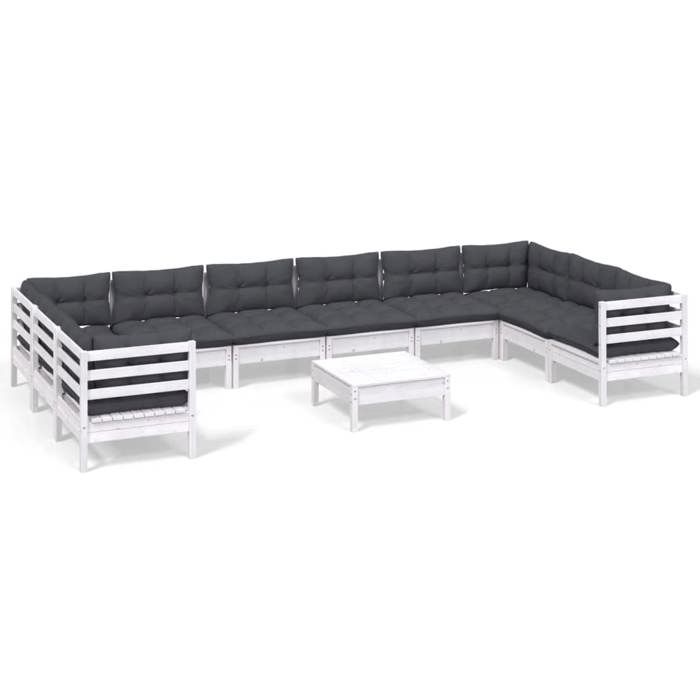 VidaXL Solid Pine Wood Garden Lounge Set 11 Pcs with Cushions Patio Furniture Outdoor Furniture Garden Furniture 3097338