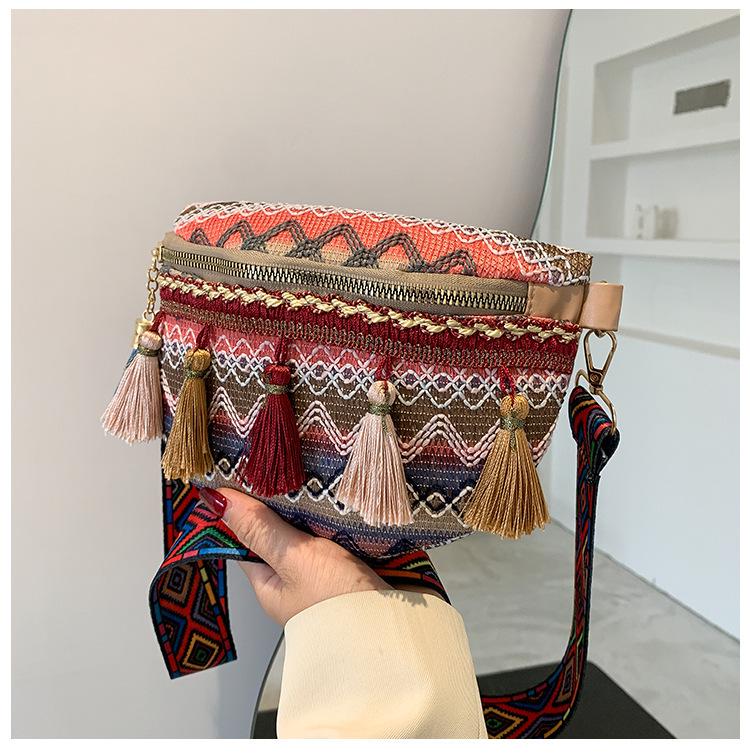 Ethnic Lace Women's Tassel Chest Bag - 2026 Summer Single Shoulder Fashion Bag