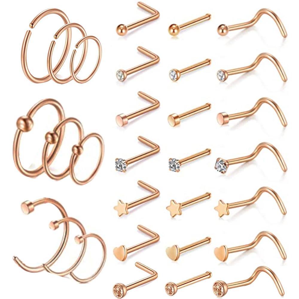 Best Seller 20g Nose Rings Hoop Studs L Shape Stainless Surgical Steel Corkscrew Nose Piercing Jewelry