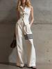 Summer Sleeveless Ruched Waist Shirt Straight Leg Wide Leg Pants Fashion Casual Set