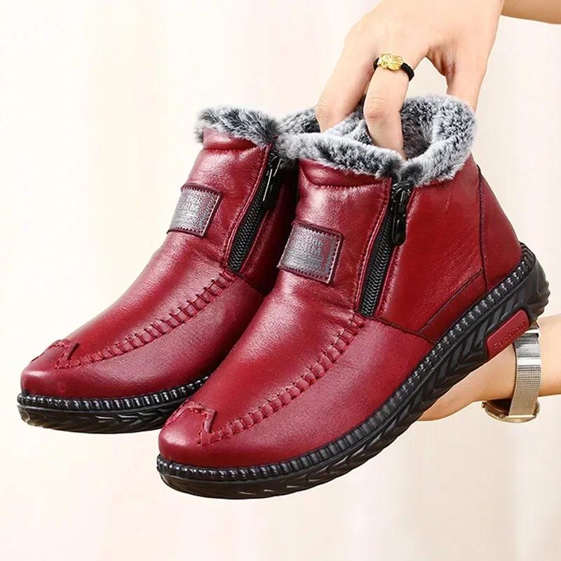 Women's Cotton Boots 2025 Winter New Fashionable and Warm Cotton Shoes with Added Fleece, Outdoor Anti Slip Snow Boots