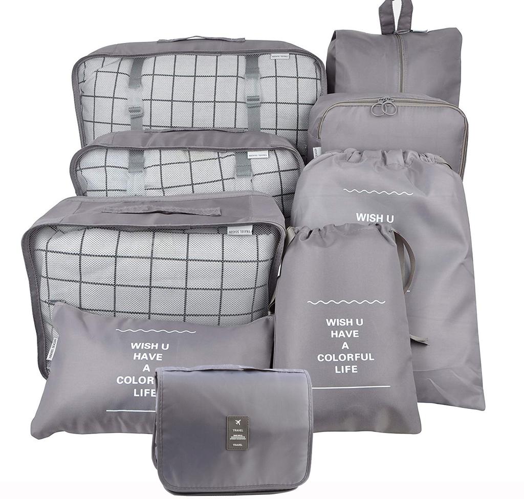 Sac de Rangement de Voyage Ensemble de Neuf Pièces, Trousse de Toilette, Classification des Vêtements, Ensemble de Rangement pour Bagages Ensemble de 9 Pièces