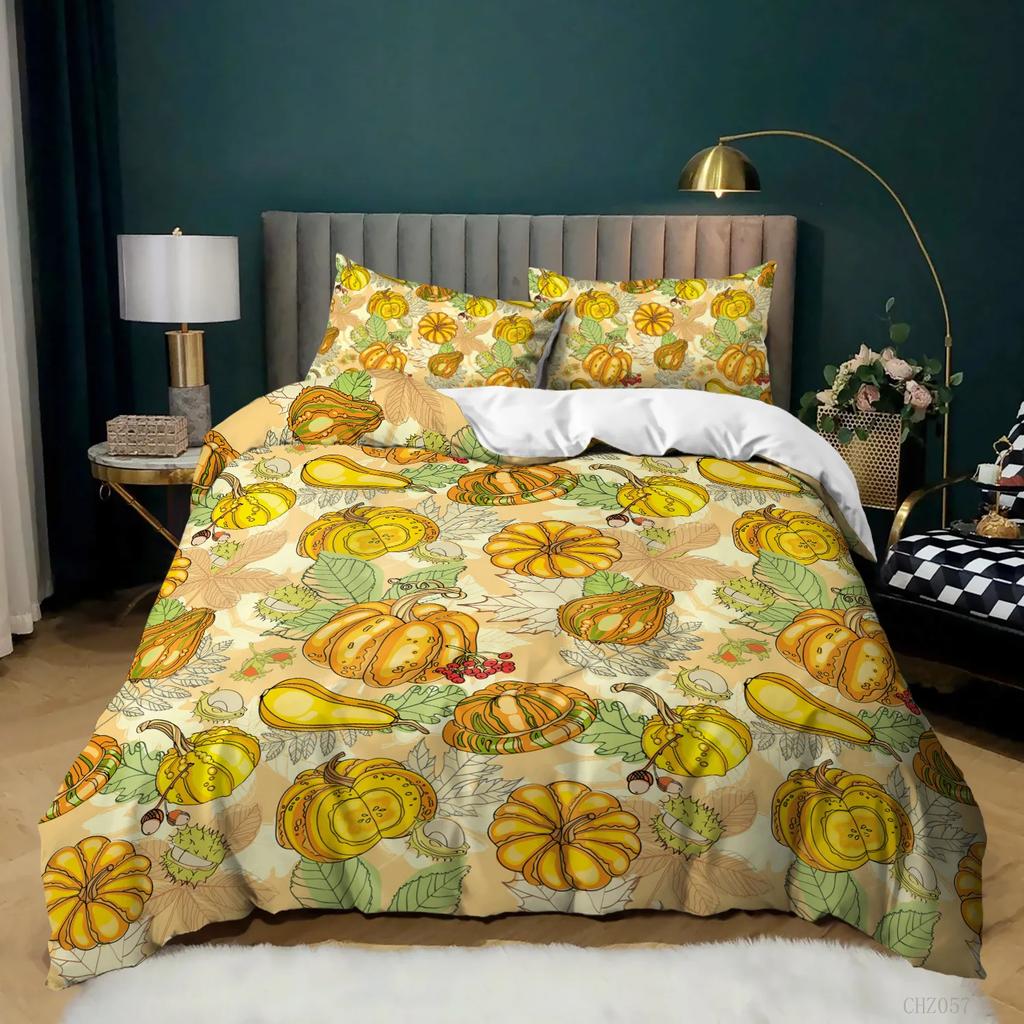 Pumpkin Duvet Cover Set Pumpkin Harvesting Holiday Halloween Thanksgiving Theme Bedding Set Microfiber Queen Size Quilt Cover