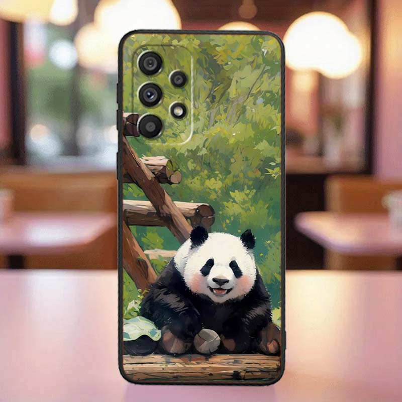 Cartoon Anime Panda Cute For Samsung A41 A35 A34 A33 A32 A25 A24 A23 A21s A06 A05 A04 A03 Note 10 20 Ultra 5G Black Phone Case