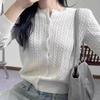 Herbst Langarm Bestickter Strickcardigan für Damen mit Weichem Wachsartigem Dünnem Frittiertem Teigzöpfen Pullovermantel für Damen