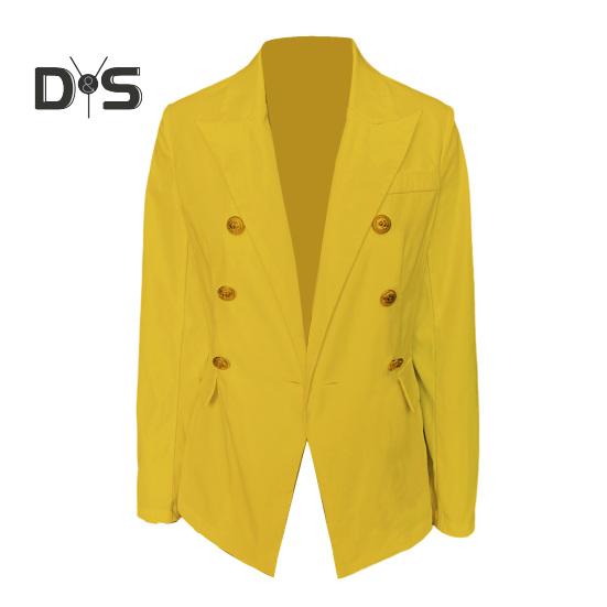 

Женский костюм, пальто с лацканами и длинным рукавом, однотонный пиджак, свободный крой, двубортная рабочая верхняя одежда, деловая повседневная одежда S жёлтый