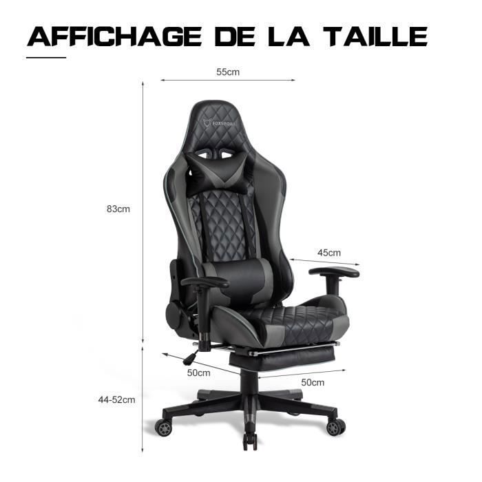 FOXSPORT Fauteuil De Bureau - Gamer - Réglable - Repose-pieds - Cuir - Noir-Charge 150KG
