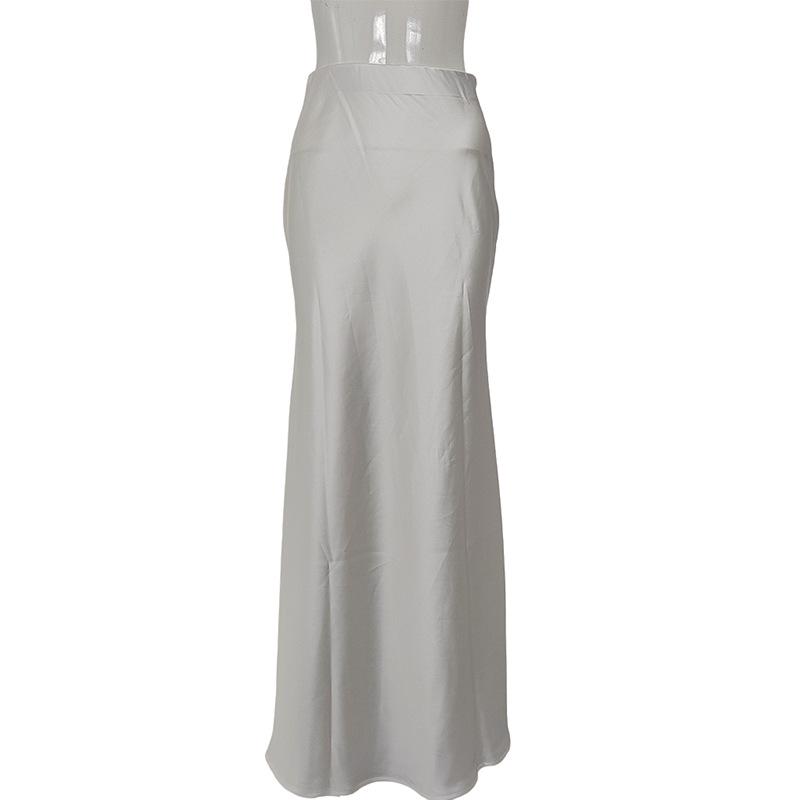 European & American Style Satin Long Skirt: Silky, High-Waist, Slim Fit, Summer Design for Elegant Wear.