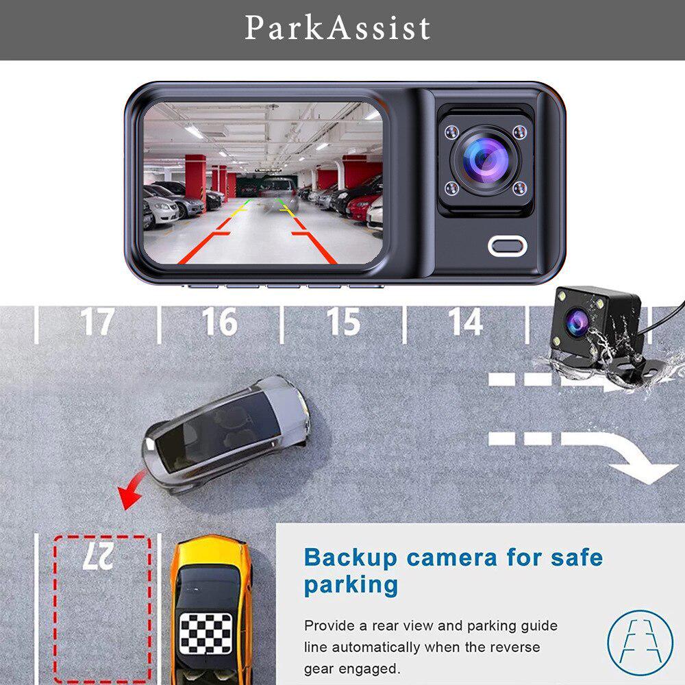 A98 Full HD 1080P Three-Lens Dash Cam: Front, Rear, Interior Infrared Video Recorder