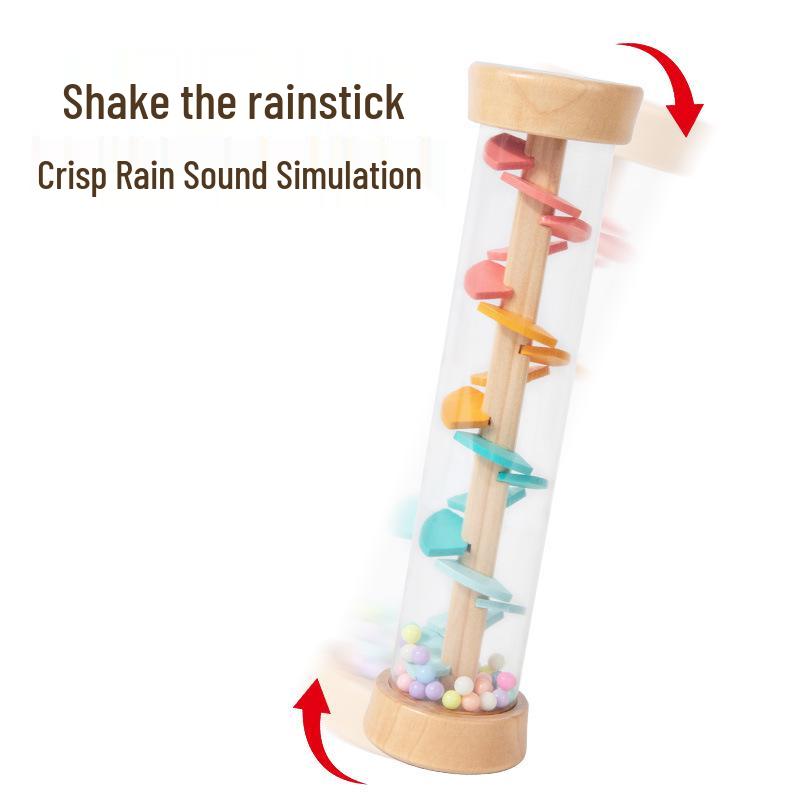 Rainbow Hourglass Rainstick: Wooden Rain Sound Maker for Infants & Toddlers - Fun Early Education Toy