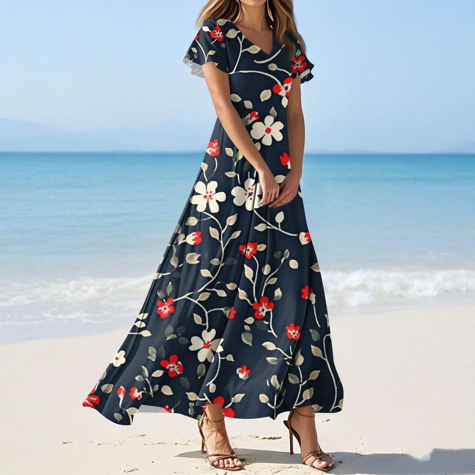 

Жіночі літні повсякденні модні кольорові сукні з V-подібним вирізом і короткими рукавами XS червоний