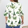 Women's Fashion Casual  Printed V-Neck Pleated Seven Minute Sleeve Ruffle Sleeve T-Shirt Plus Size Tops