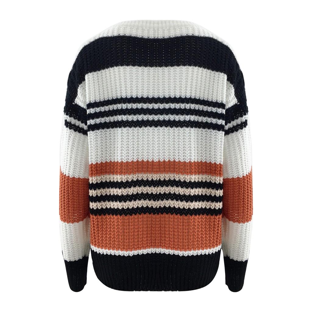 Women's Long Sleeve  Striped Color Block Casual Loose Knitted Pullover