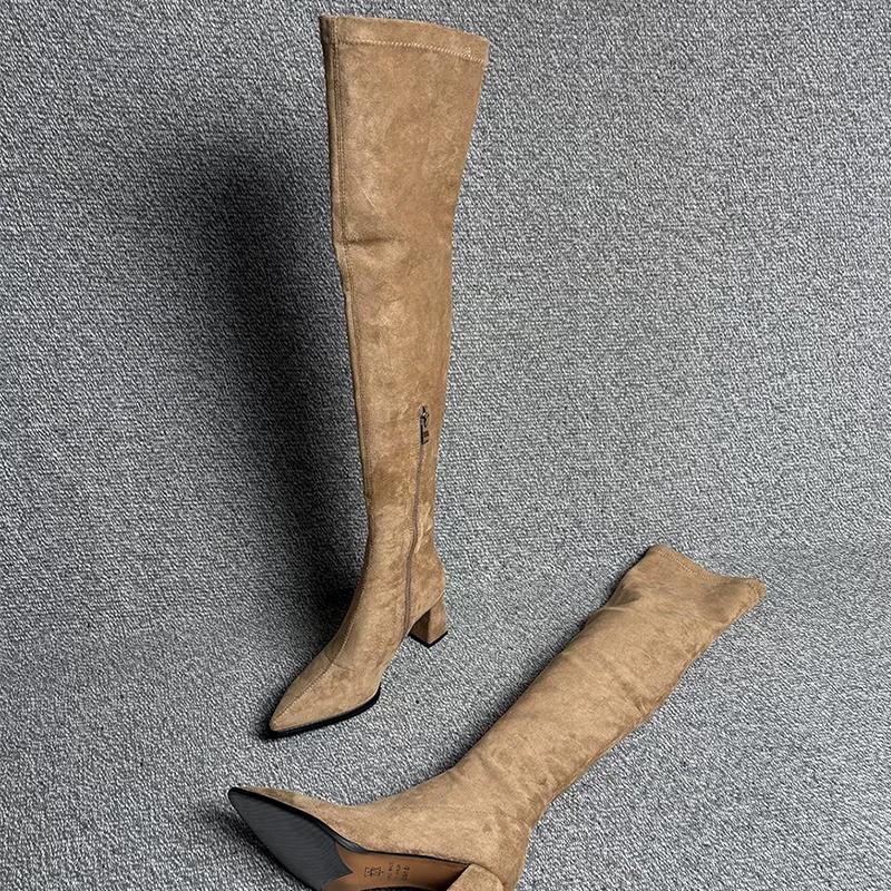 Fashion High Heels Women High Boots Pointed Toe Suede Over The Knee Fashion Shoes 2025 Winter Pumps Chunky Designer Chelsea Botas Mujer