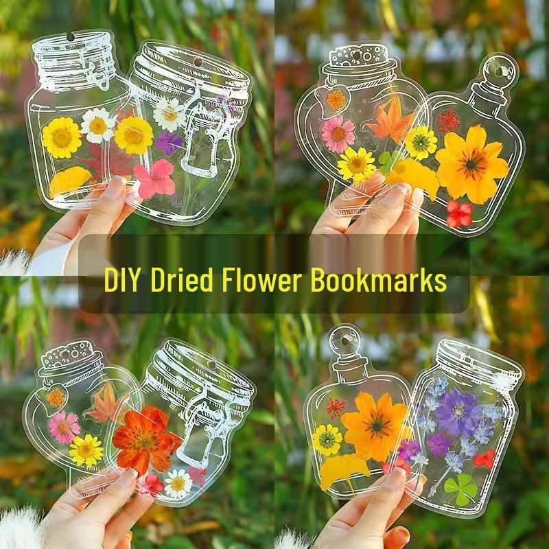 Transparent Specimen Bottle with Pressed Flowers - DIY Bookmark for Students