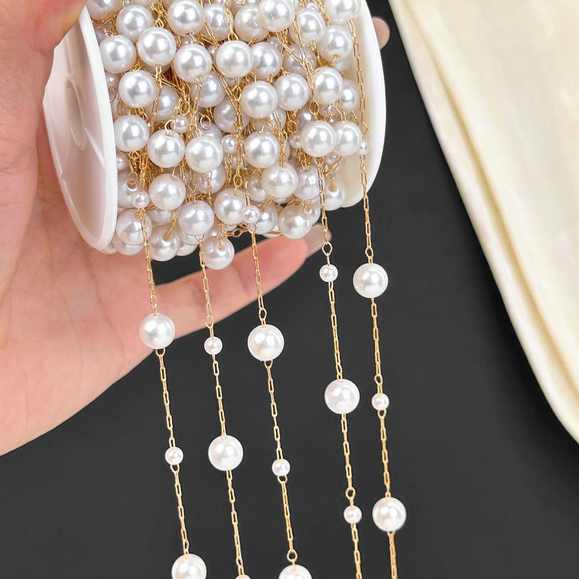 

0.5/1/2Meter DIY Chain Pearl Bead Chain Interval Pearl Copper Chain Jewelry Clothing Accessories Wedding Beading 0.5meter