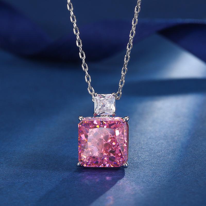 

Huabi Jewelry High Carbon Diamond Ice Flower Cut Copper Inlaid Princess Pink Diamond Set 12*12-10*10