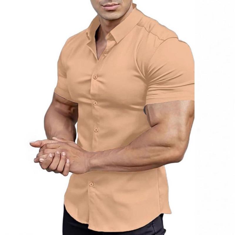 Men Short Sleeve Turn Down Collar Solid Casual Shirt