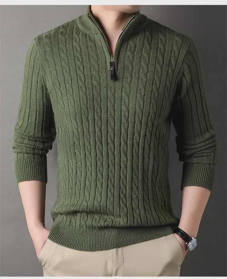 Men's Thick Knit Half-Collar Cardigan Sweater - 2023 Autumn/Winter