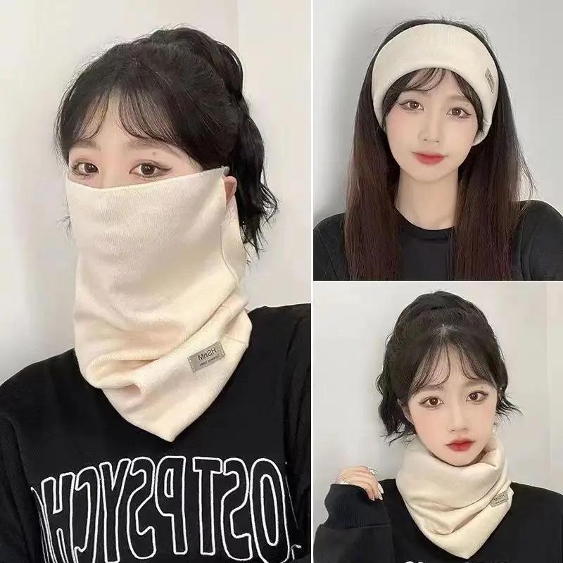 

3 in 1 Women Winter Scarf with Ear Muffs and Neck Warmer Thick Windproof Face Cover Soft Convertible Collar for Cold Weather бежевый