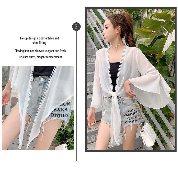 Women's Chiffon Sun Protection Cardigan - Loose, Versatile, Bell Sleeve, Trendy Outerwear