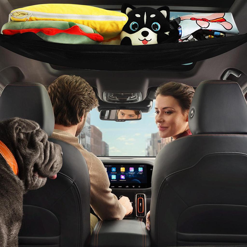 Car Ceiling Cargo Pockets Double-Layer Car Inside Roof Cargo Hammock Load-Bearing Capacity Inside Roof Organizer Mesh Road Trip