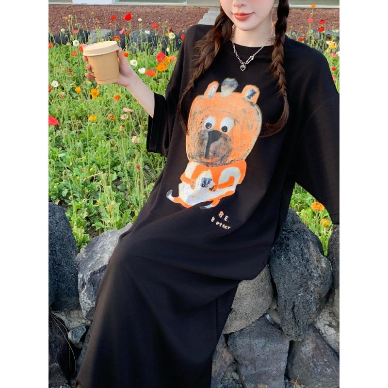 Dimanaf Women Plus Size Dress Loose Summer 2025 Vintage Dress Basic Long Casual Pattern Printing Shirt Dress Maxi