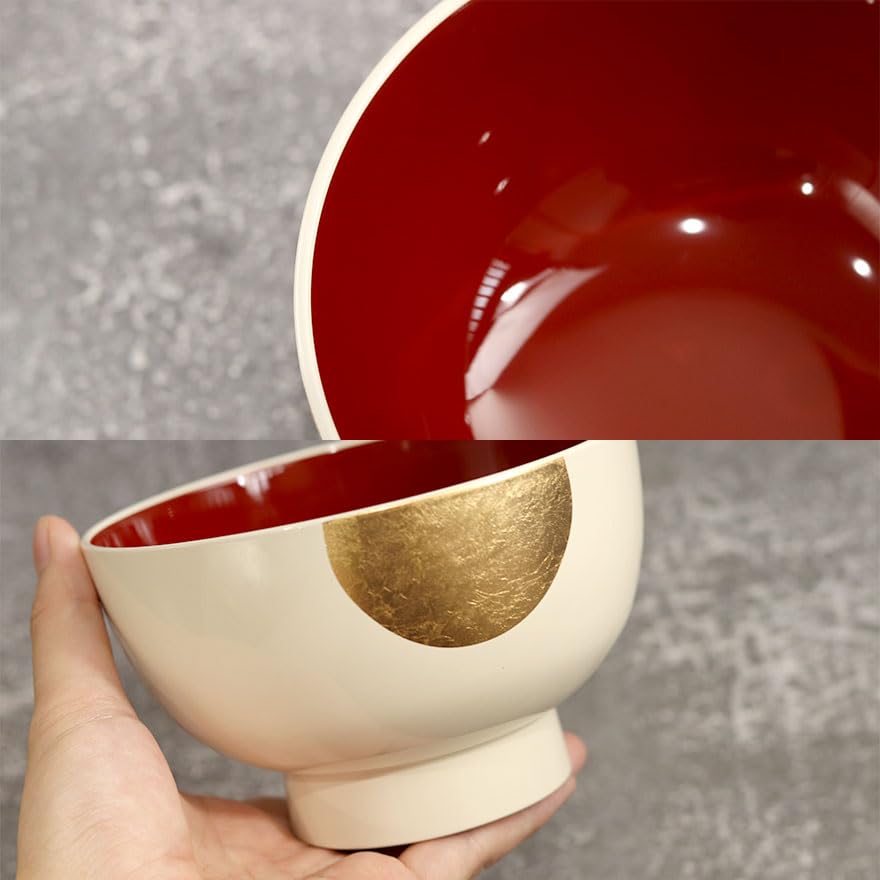 Soup soup lidded white with red Echizen bowl, Japanese-made bowl, bowl, "Yorokobi" design, interior, lacquerware, boxed.