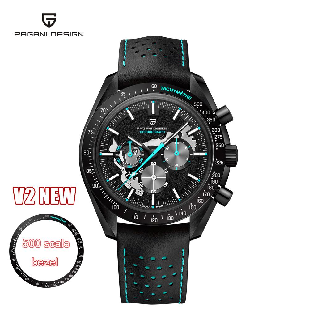 PAGANI DESIGN New Full Black Men's Quartz Watches Luxury Luminous Stainless Steel Chronograph Wristwatch Leather Watchband