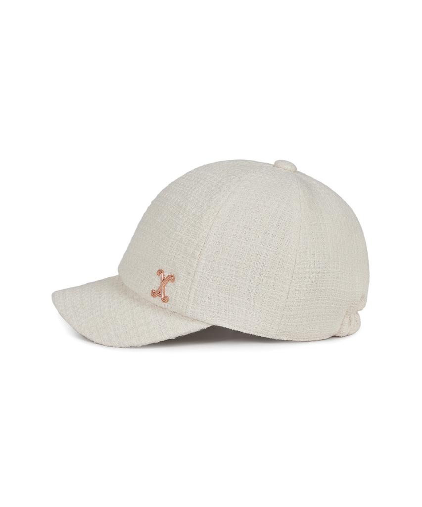 Bajal Va Curved Studded Tweed Ball Cap White
