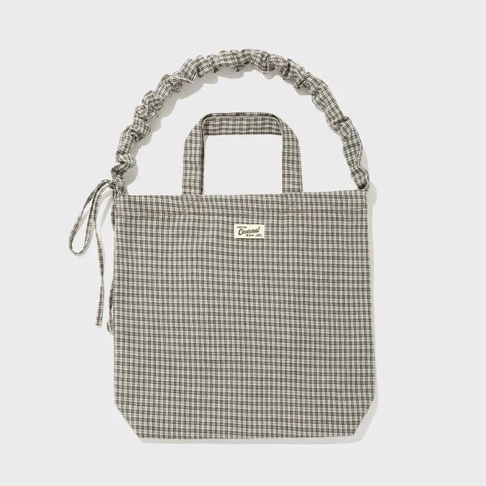 Clover Heart Check Shirred Eco Bag Brown