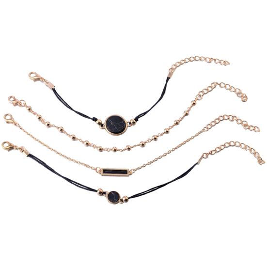 

4Pcs/Set Women Bohemian Round Bar Stone Charm Bracelet Rope Chain Bangle Jewelry