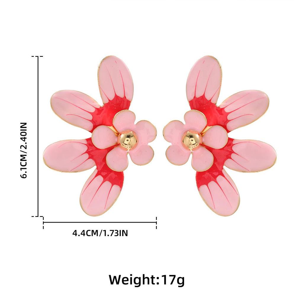 Pinkdudu New Multi Color Drip Oil Flower Stud Earrings Fashionable  Sweet Earrings For Women PD2184