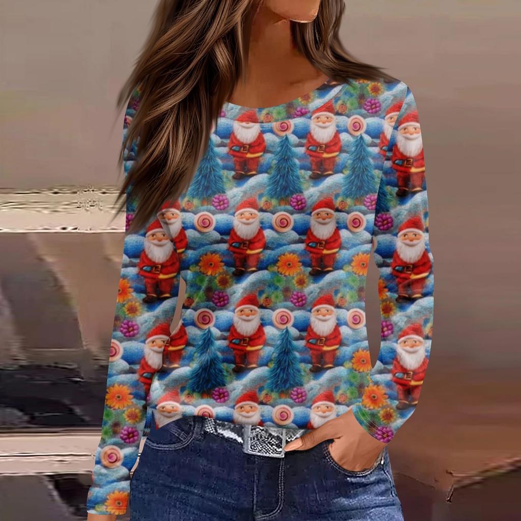 Dámská móda Ležérní Rozparek Lem s kulatým výstřihem Dlouhý rukáv Volný Potištěné tričko Dámské Top